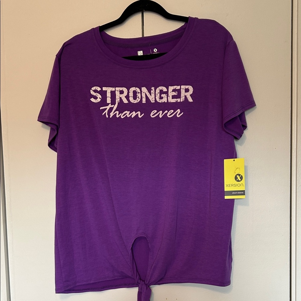 Xersion Purple Tie-Front Short Sleeve Tee with White Graphic